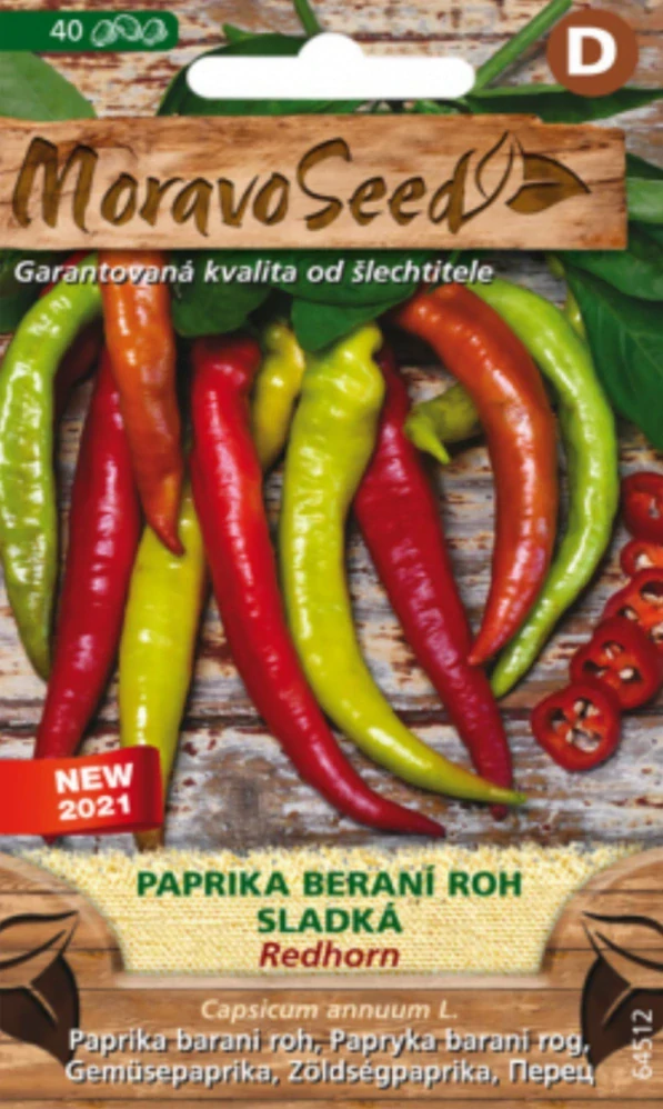 Balení semen sladké papriky REDHORN typu beraní roh MoravoSeed, 40 semen